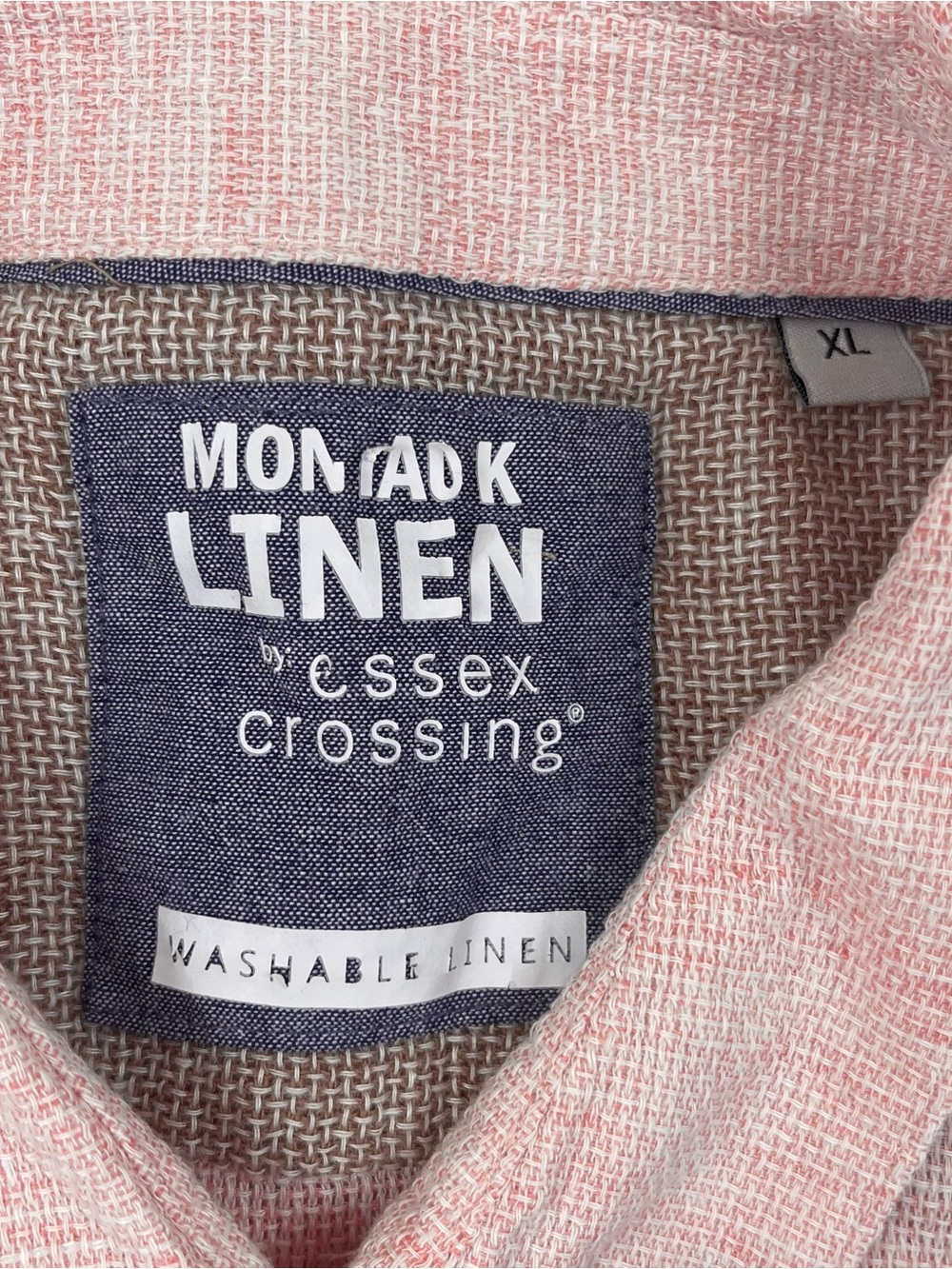 Montauk Linen Essex Crossing Mens XL Shirt Pink Woven Pocket Button Short Sleeve - Picture 4 of 10